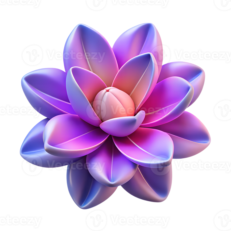 Blooming flower with gradient purple petals 3d icon isolated png