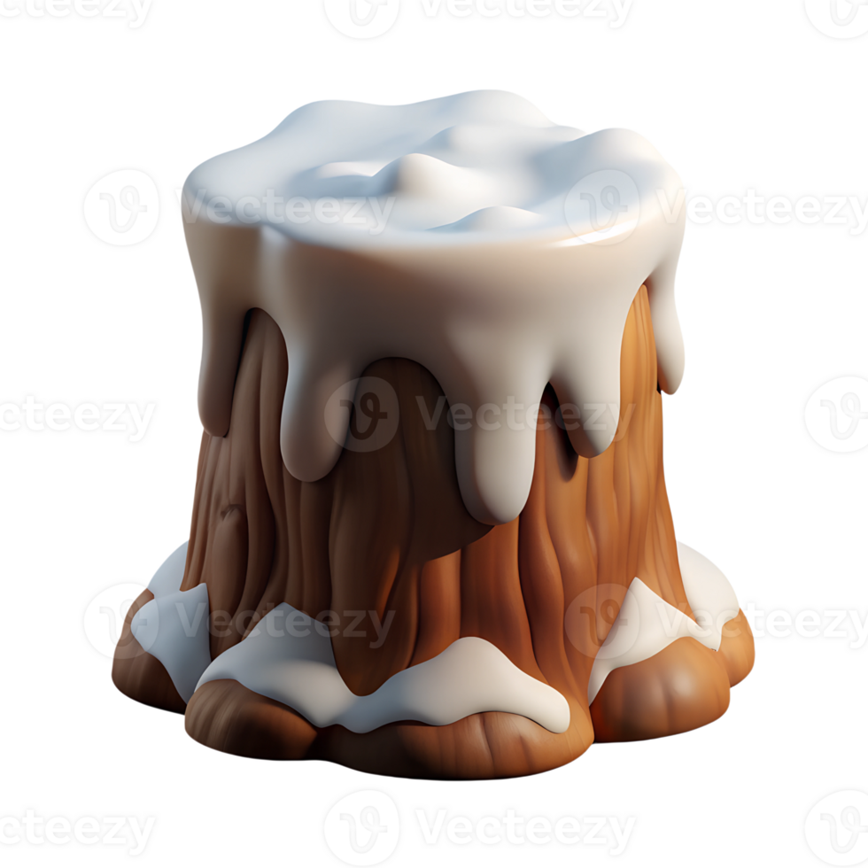 Snow covered tree stump 3d icon isolated. Winter theme design element png