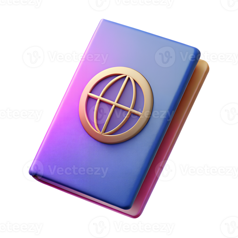 Gradient passport 3d icon isolated. Travel concept design png