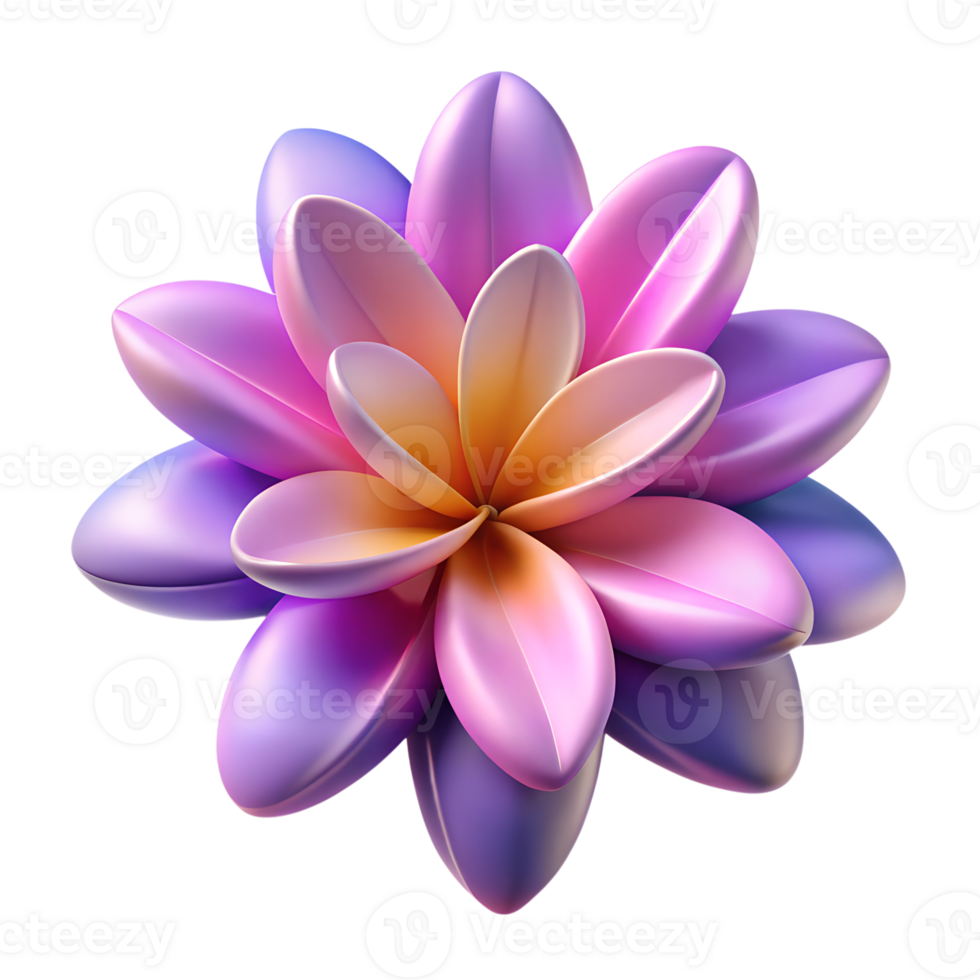 Blooming flower with gradient purple petals 3d illustration isolated on the transparent background png