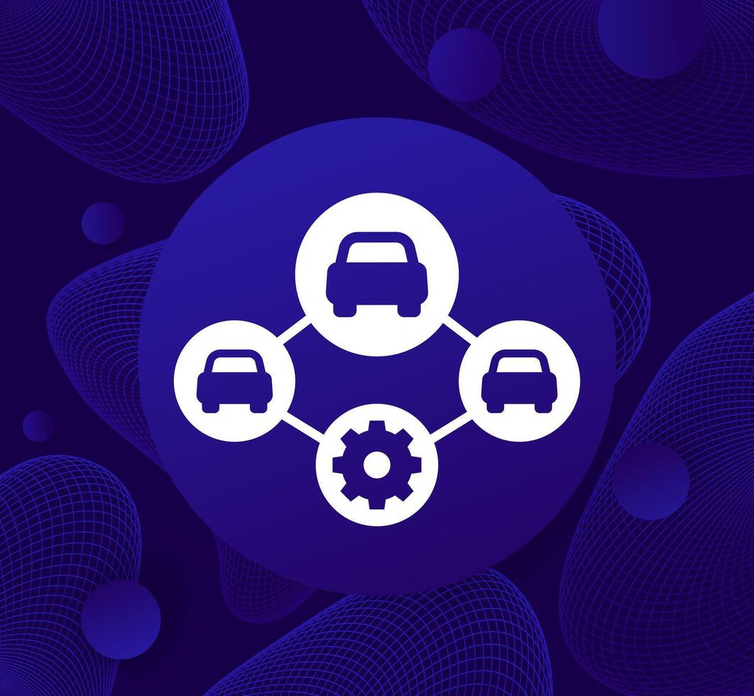 car fleet management icon with vehicles, vector