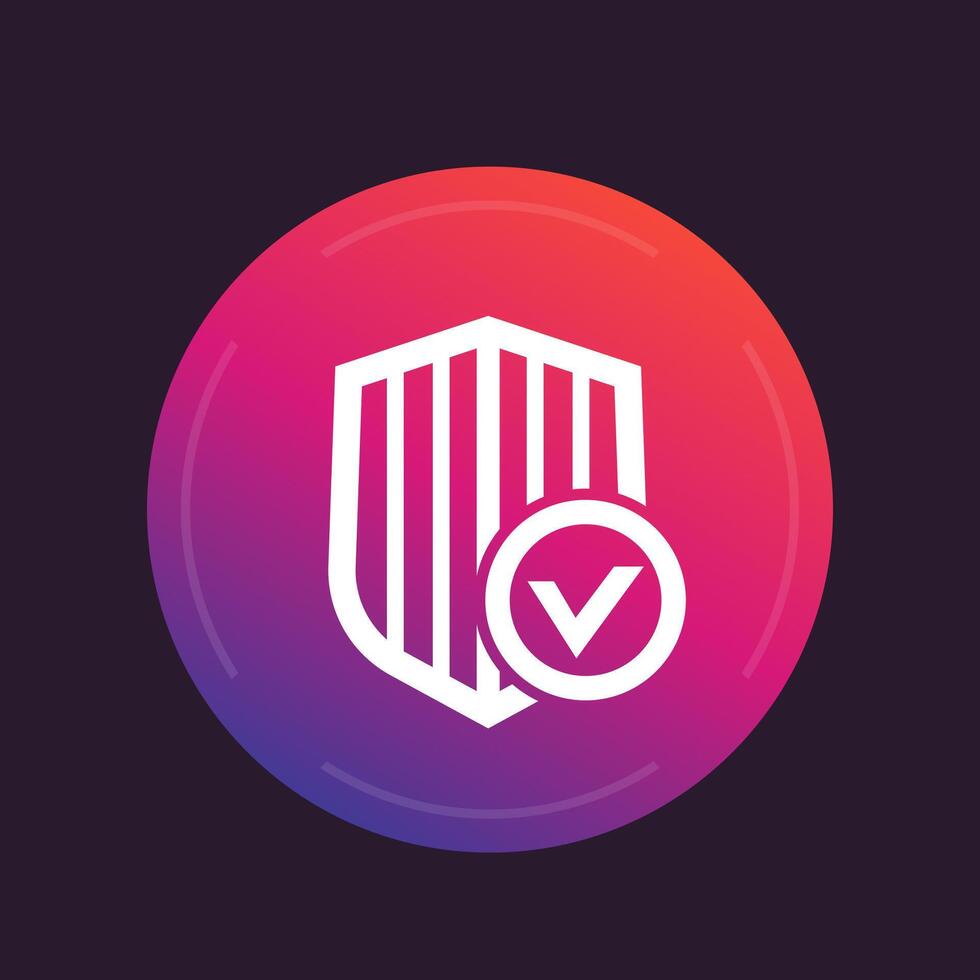 Shield with check mark, secure, protected, security icon vector