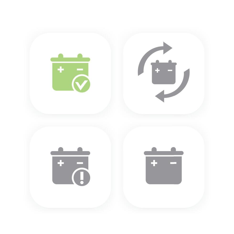 Battery icons, replacement, warning signs vector