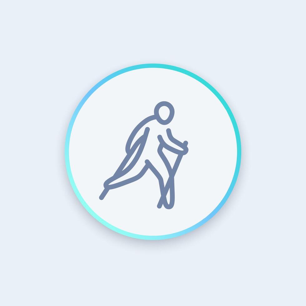 nordic walking icon in linear style, healthy lifestyle, outdoor activity vector
