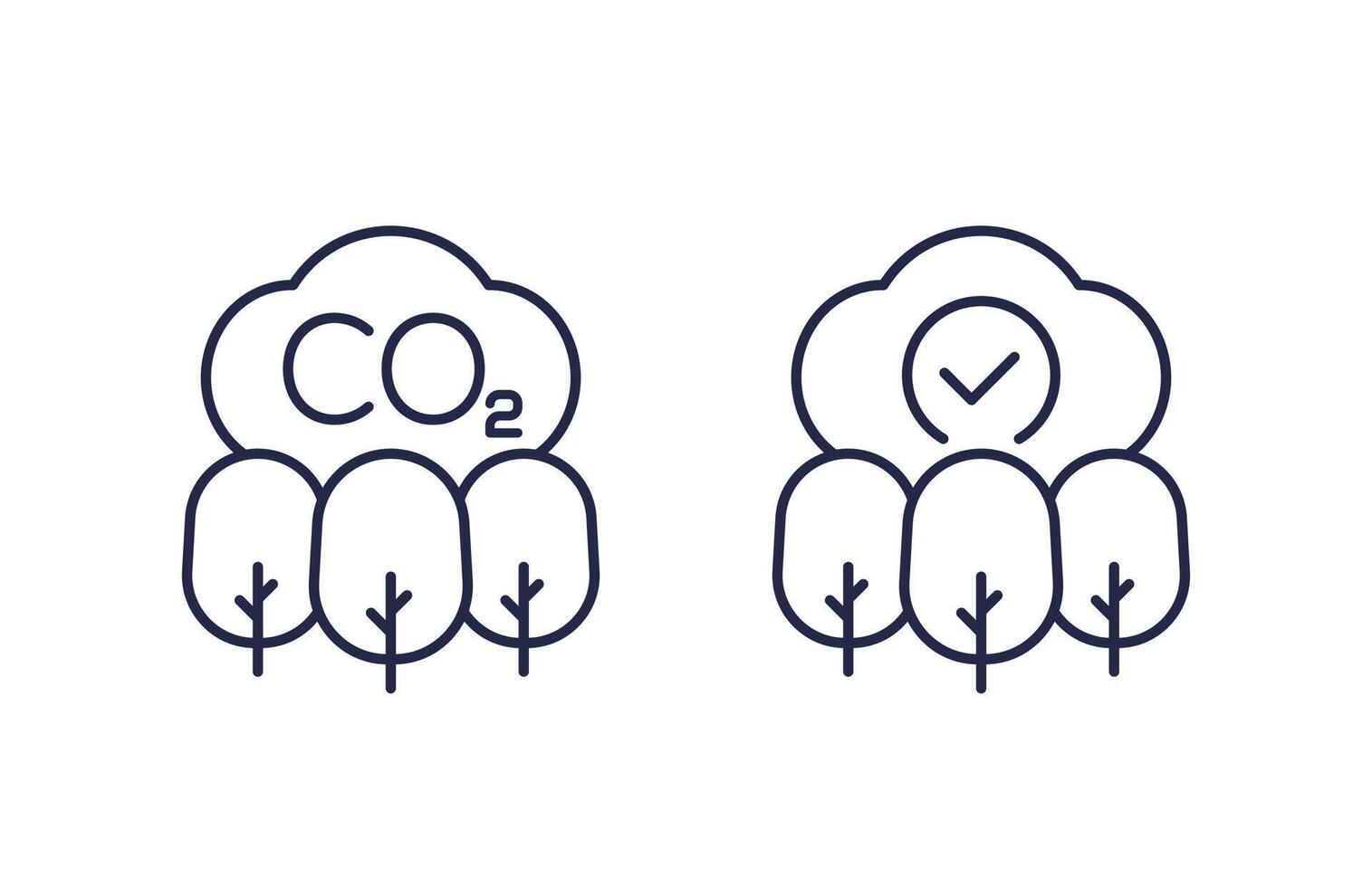 co2, carbon offset line icons on white vector