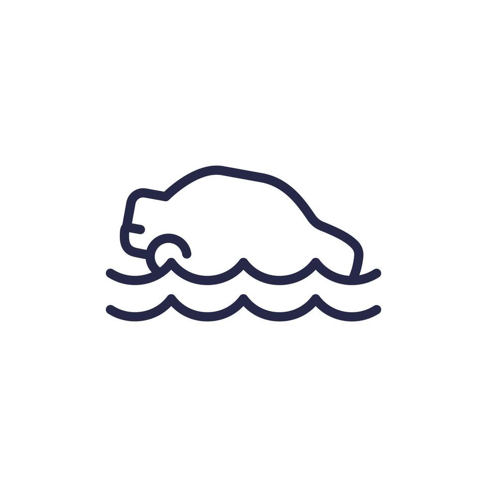 Flood icon, car drowning line vector