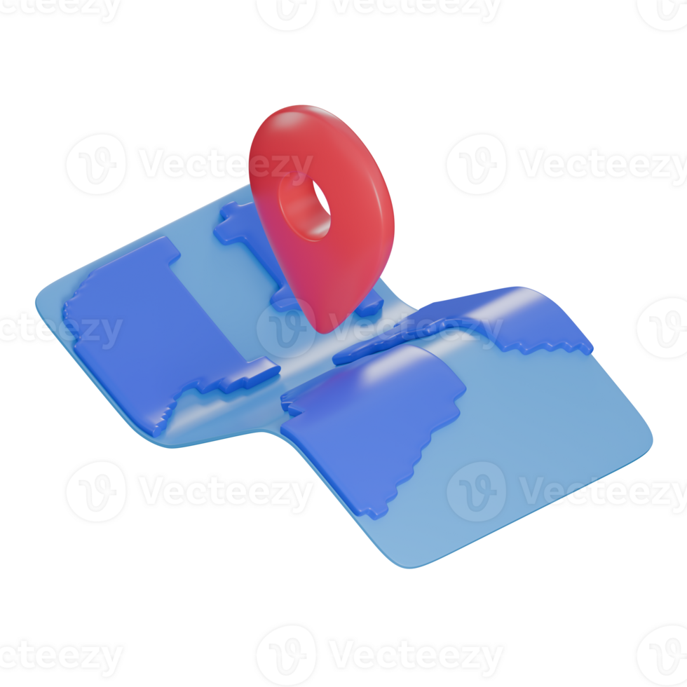 3D Illustration of Maps with a Red Location Pin and blue maps png
