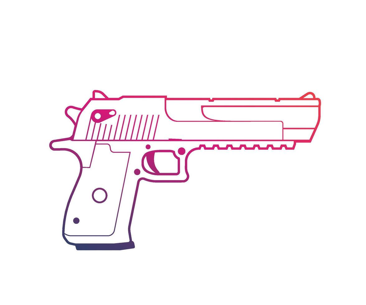 pistol outline over white, handgun, powerful gun illustration vector