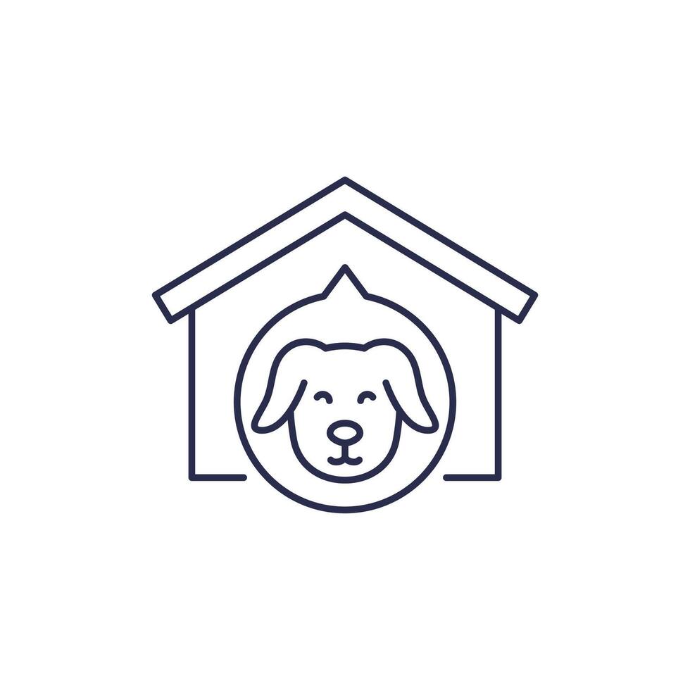 animal shelter line icon with a dog and house vector
