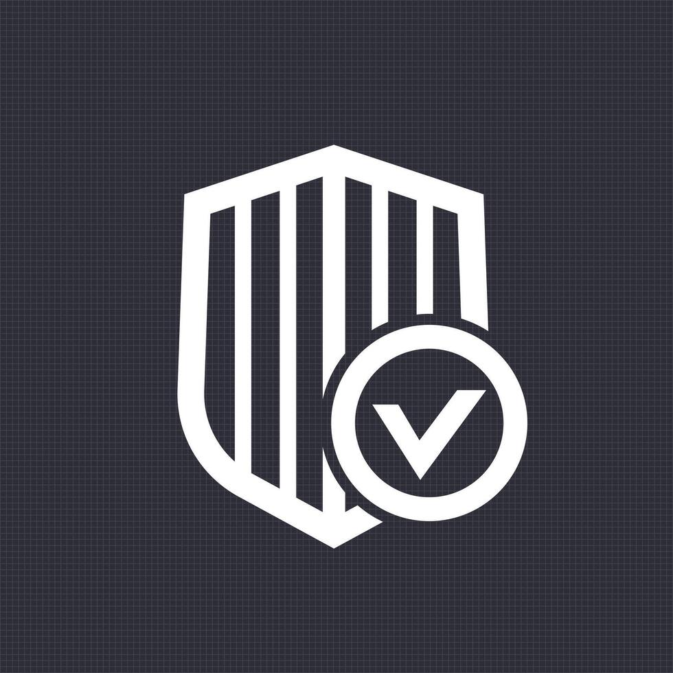 Shield with check mark icon over dark vector