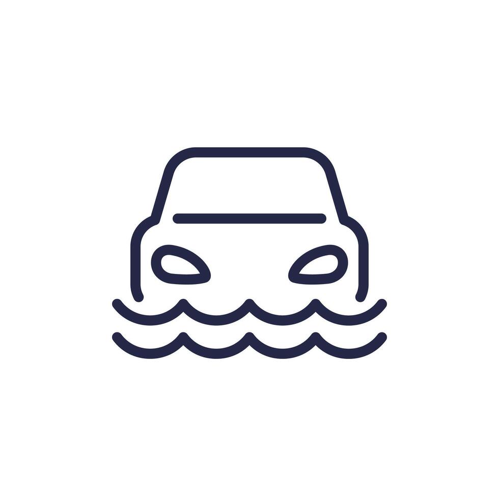Flood, car drowning line icon vector