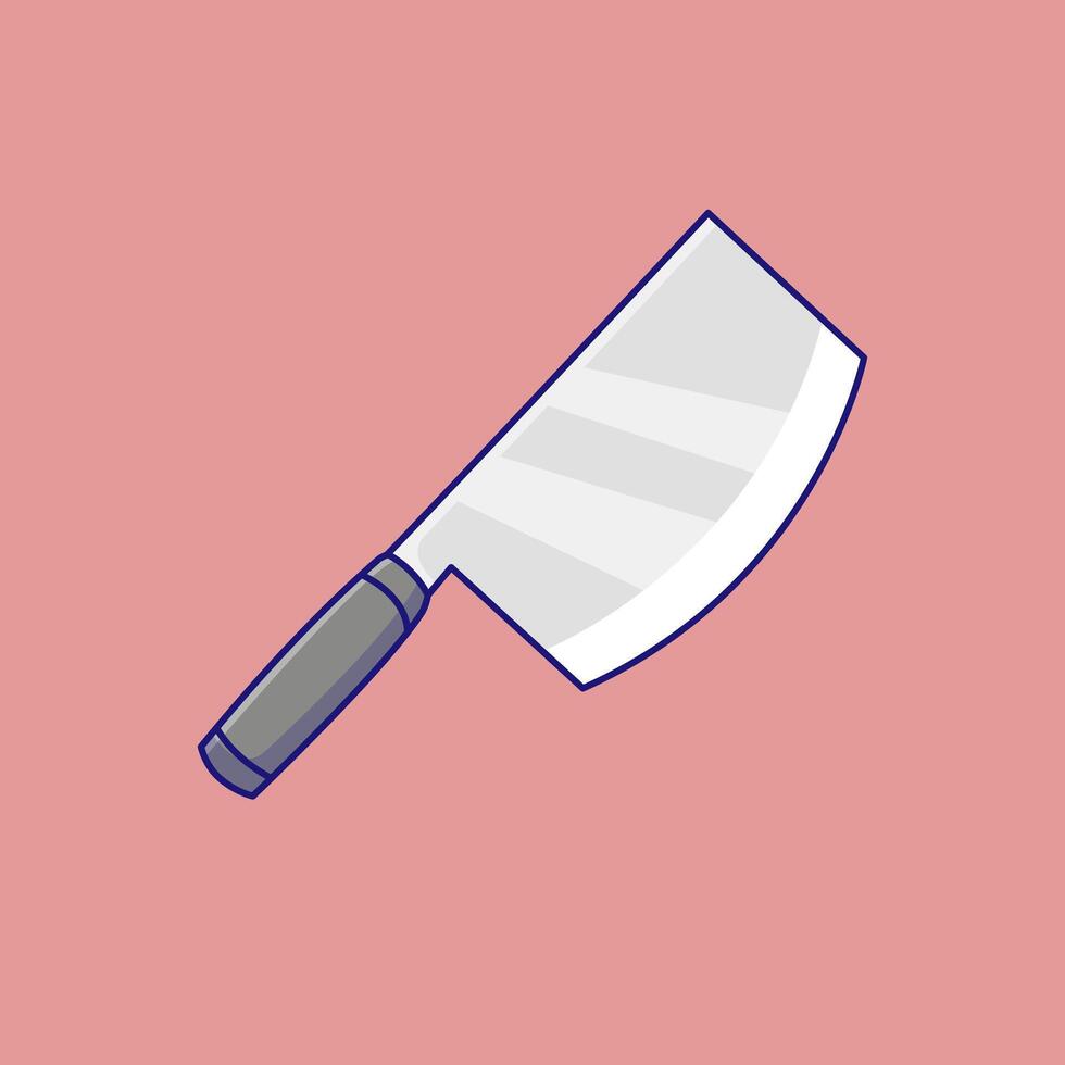 Butcher Knife Cartoon Illustration. Kitchen Toolkit Utensils Concept. Flat Cartoon Outline Style. vector