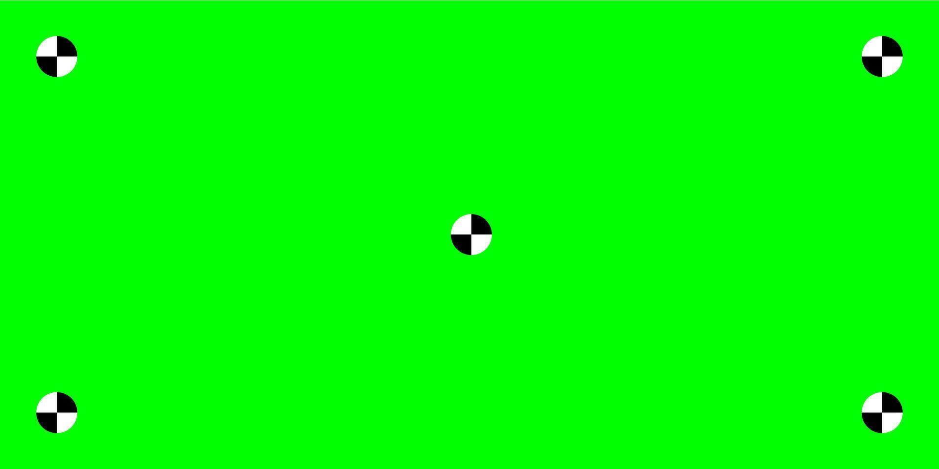 Greenscreen template. Green background with tracking black cross marks. Chromakey technology to add visual effects or VFX in footage during movie post-production phase. flat illustration. vector