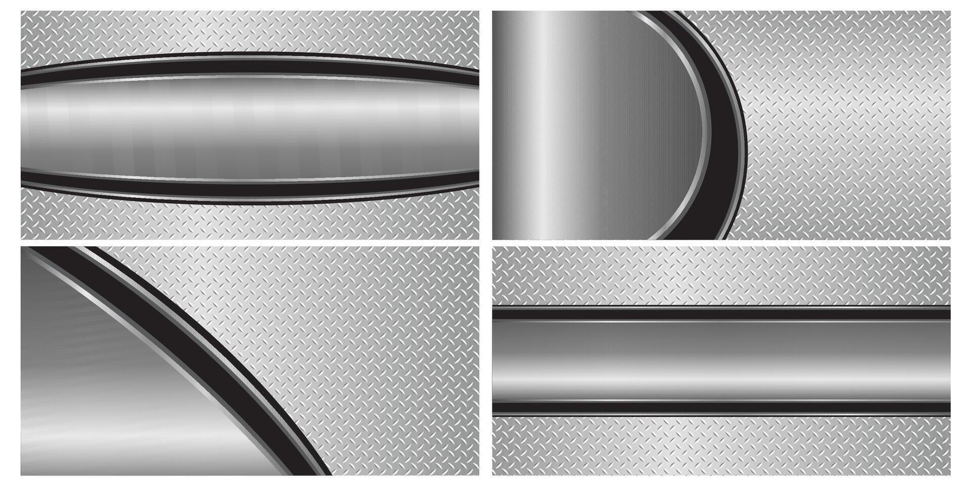 Set of silver gray metal backgrounds, 3D polished chrome metallic and shiny diamond plate texture, illustration vector