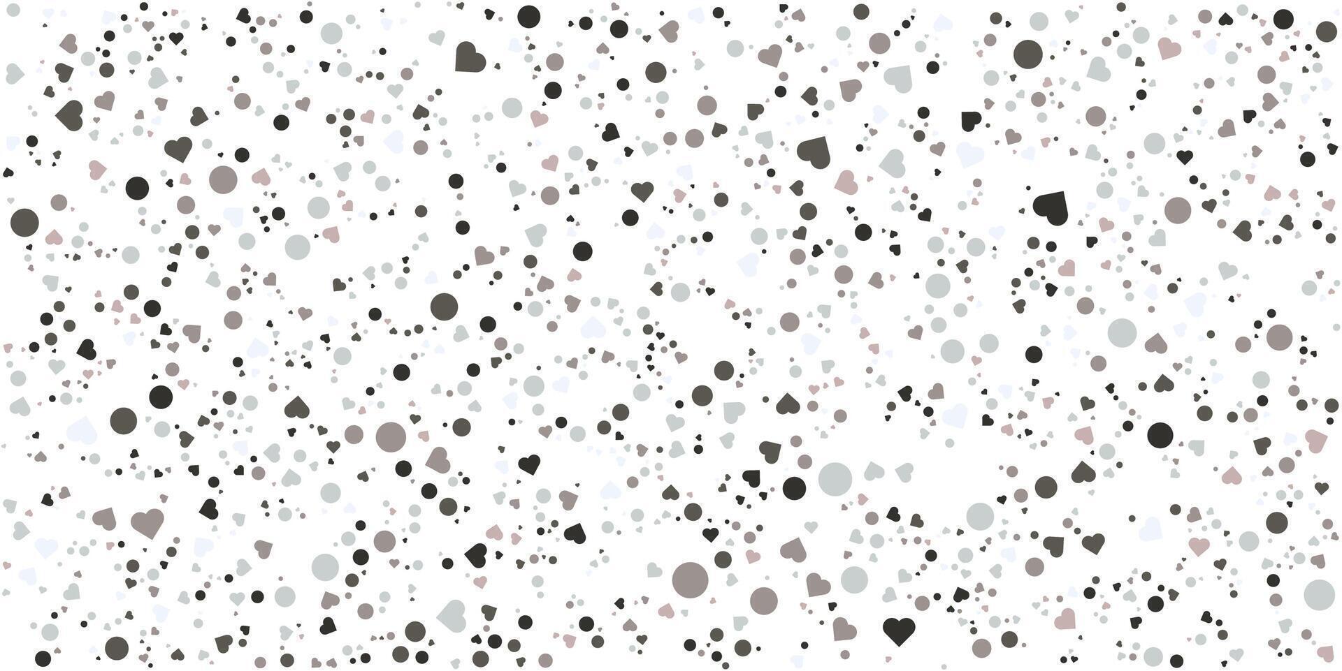 Fall down heart confetti background with polka dot. Grey shades background for Invitation. Template Background Design, Greeting Card, Poster. Valentine Day. vector