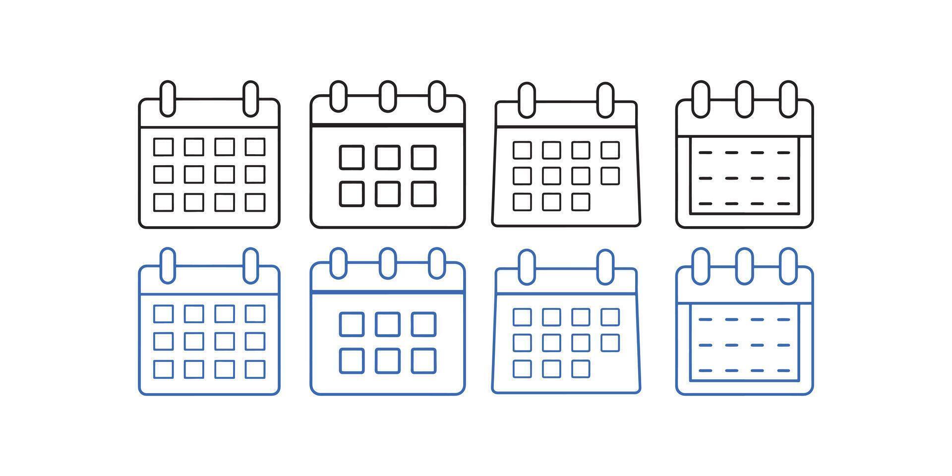 Calendar Icon collection. Time management. Reminder organizer event signs. Outline calendar different variations symbol. vector