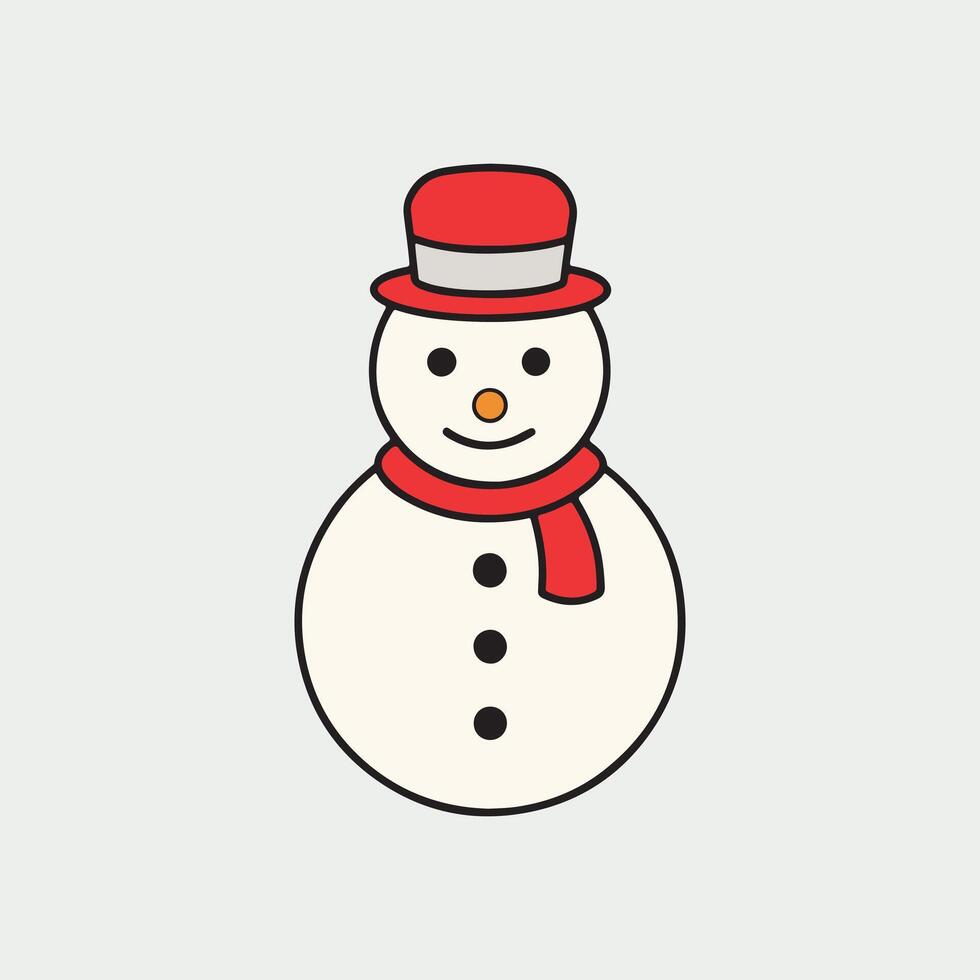 Cute cartoon snowman Christmas character icon. Snowman flat icon. Snowman with a red hat. illustration vector
