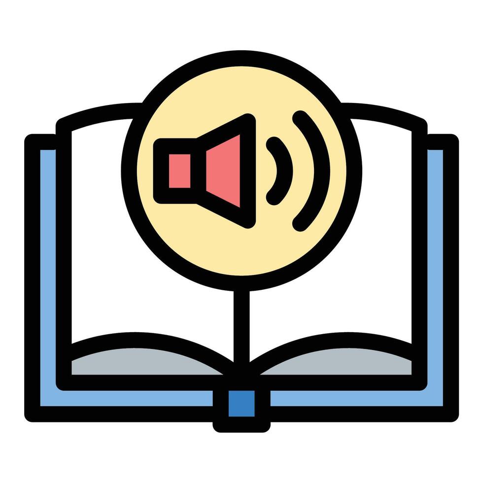 Audio Book Icon Listening Experience in Flat Line Color Style vector