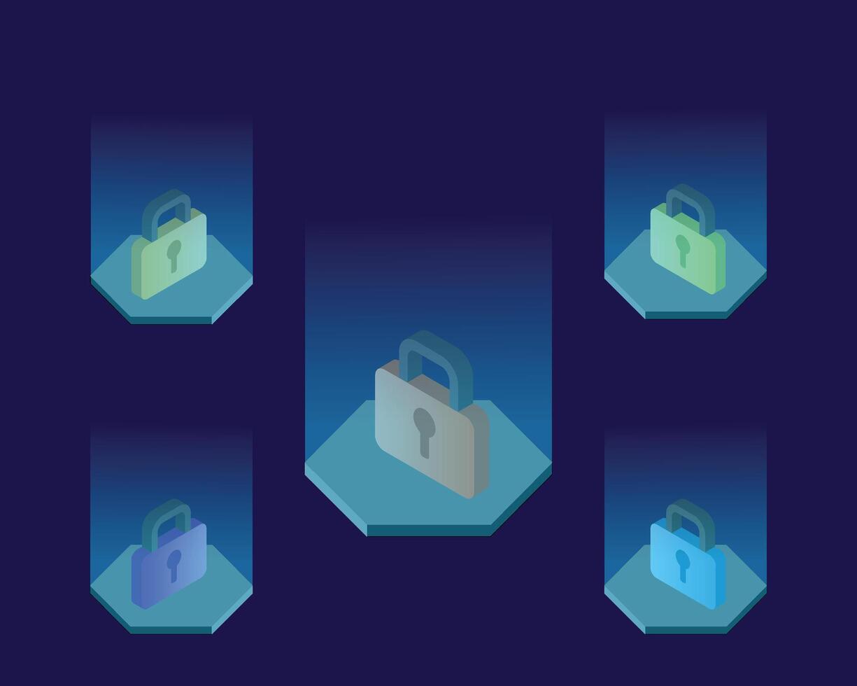 security lock with many padlock technology background vector