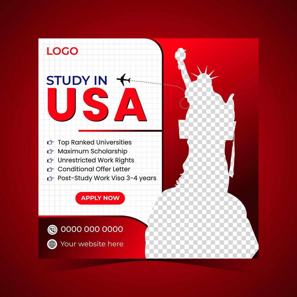 Study in USA social media post vector
