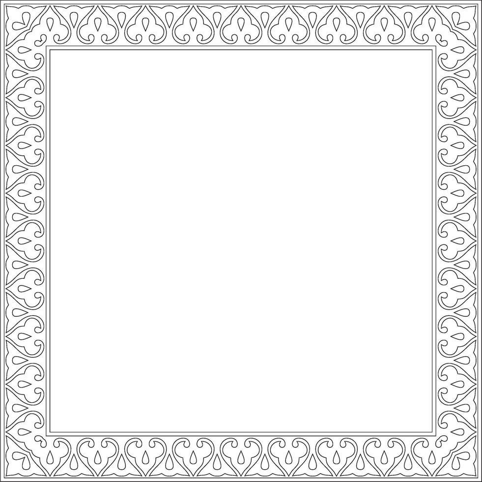 black contour Arabic national square ornament. Ethnic rectangle, frame of eastern peoples. Persian painting. vector