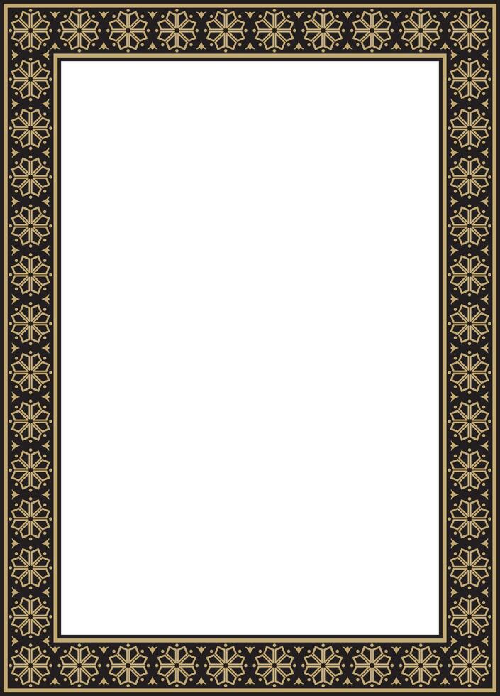 square gold and black ancient Russian ornament. Slavic rectangle, border, frame. Painting of the royal chambers. vector