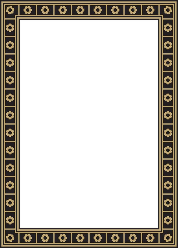 black and gold square gothic ornament. Medieval European rectangle, border. Classic pattern of the Germans, Angles, Saxons, Franks. vector