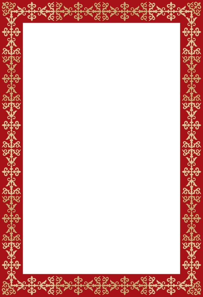 gold with red square Kazakh national ornament. Ethnic pattern of the peoples of the Great Steppe, vector