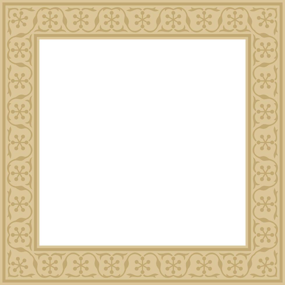 square golden national Persian ornament. Rectangle, frame, border, ethnic pattern of the peoples of Iran, Iraq, Tajikistan vector