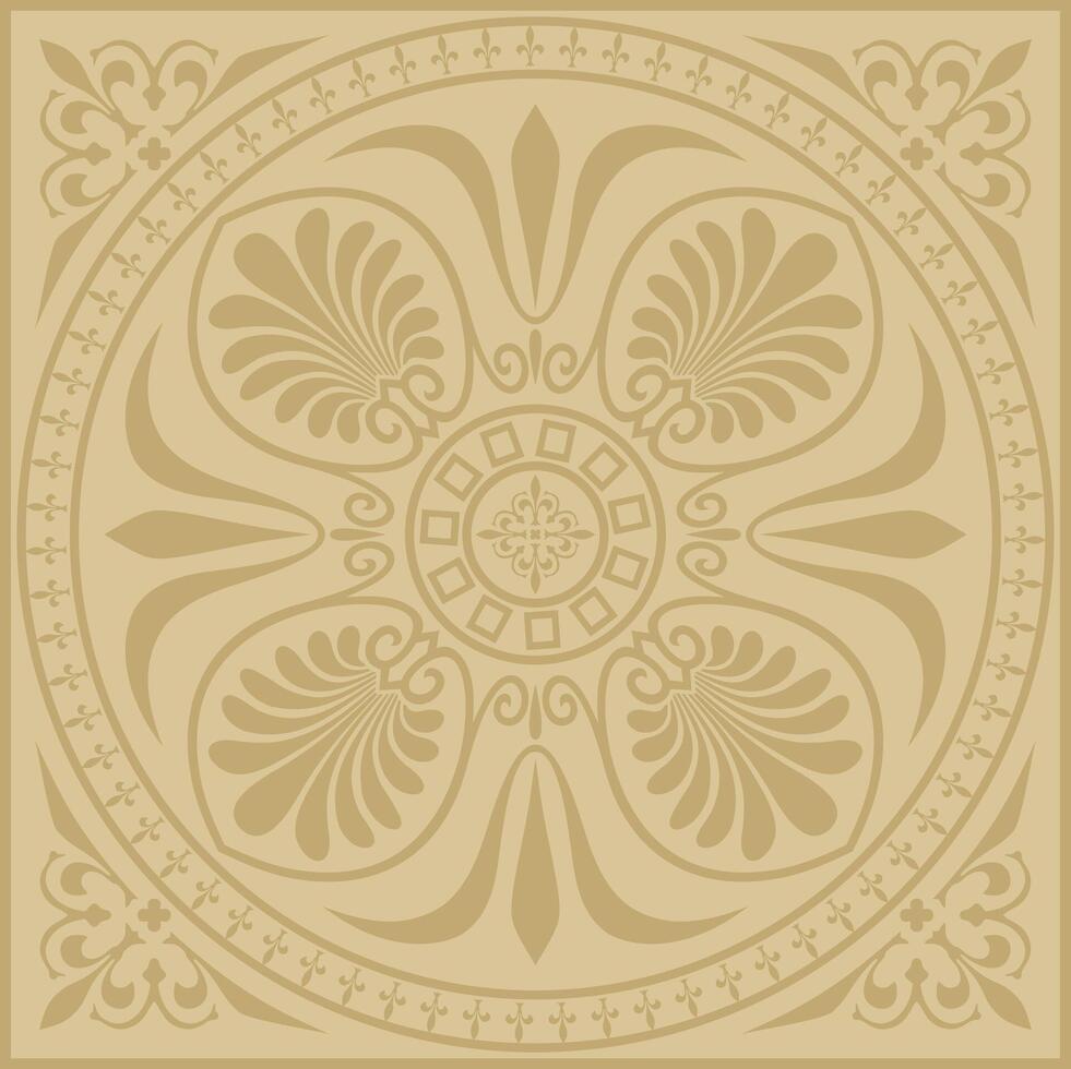 gold square classical ornament of Ancient Greece and Roman Empire. Tile, Arabesque, Byzantine pattern vector