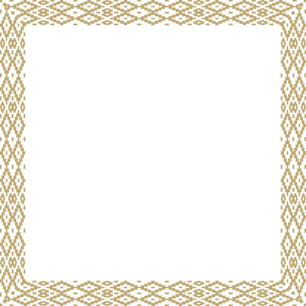 golden square belarusian national ornament frame. Ethnic pattern rectangle of Slavic peoples, Russian, Ukrainian, Serb, Pole, Bulgarian. Cross stitch template vector