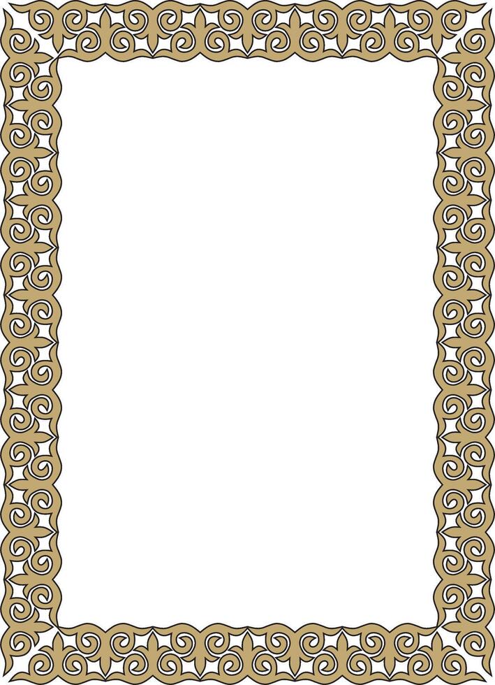 gold with black square Kazakh national ornament. Ethnic pattern of the peoples of the Great Steppe, vector