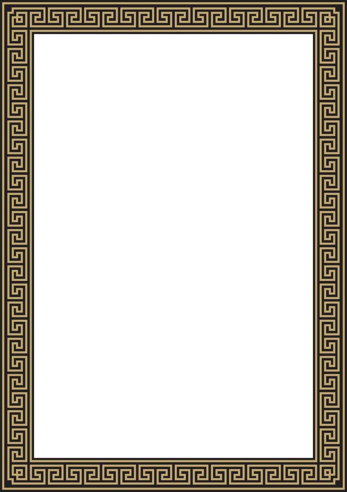 gold and black classic Greek square ornament. Rectangle of Ancient Greece and Roman Empire. Byzantine painting of walls, floors and ceilings. Decoration of European palaces. vector