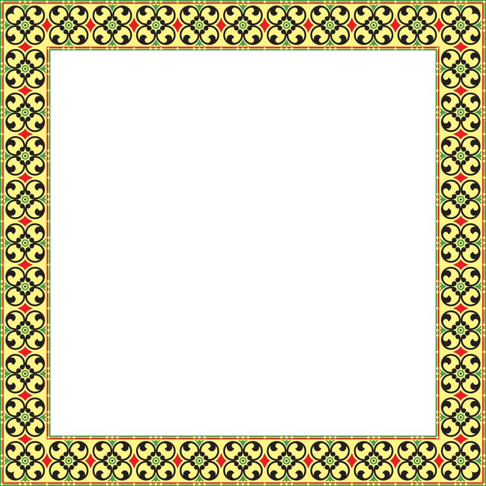 square colored ancient Russian ornament. Slavic rectangle, border, frame. Painting of the royal chambers. vector