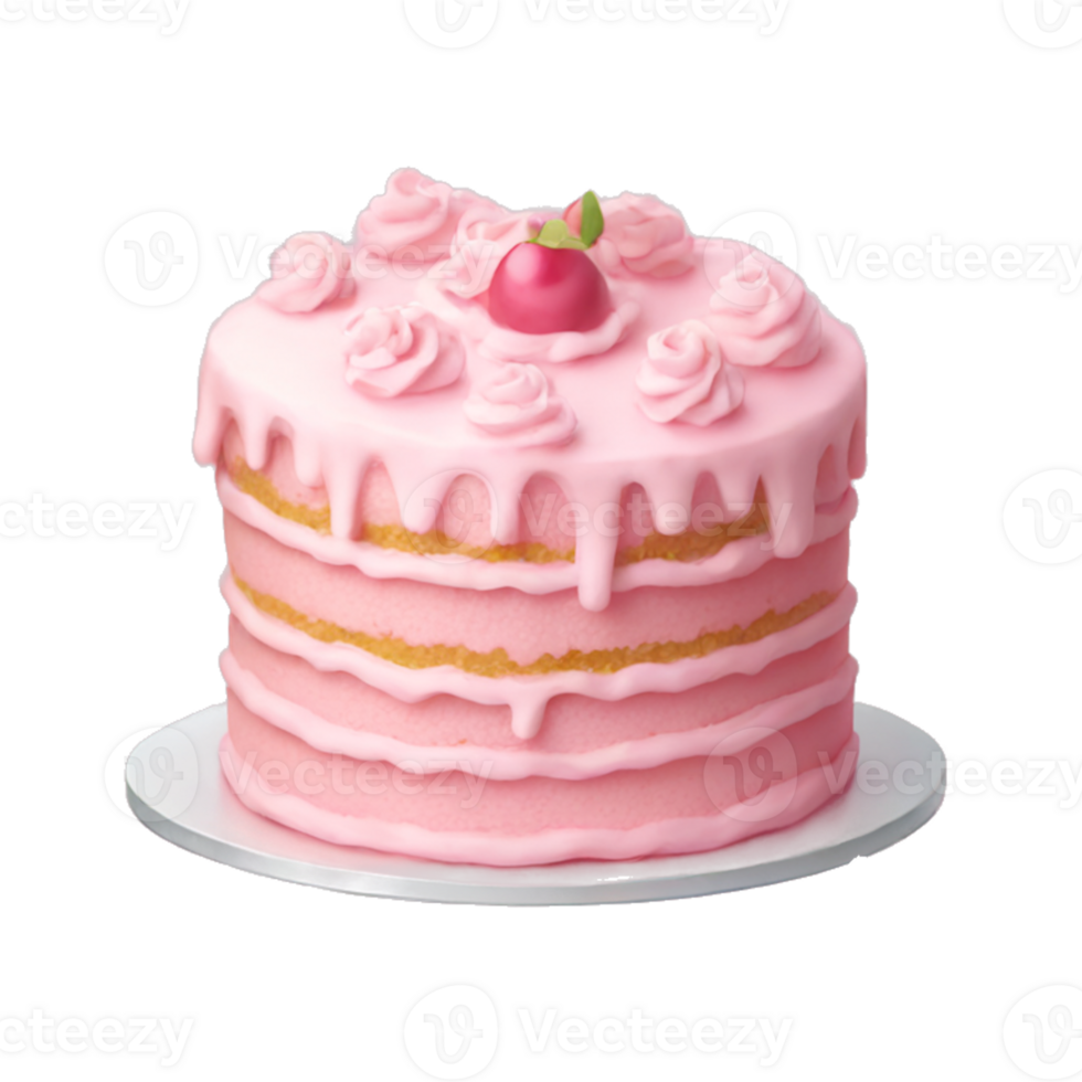 A pink cake with a cherry on top png
