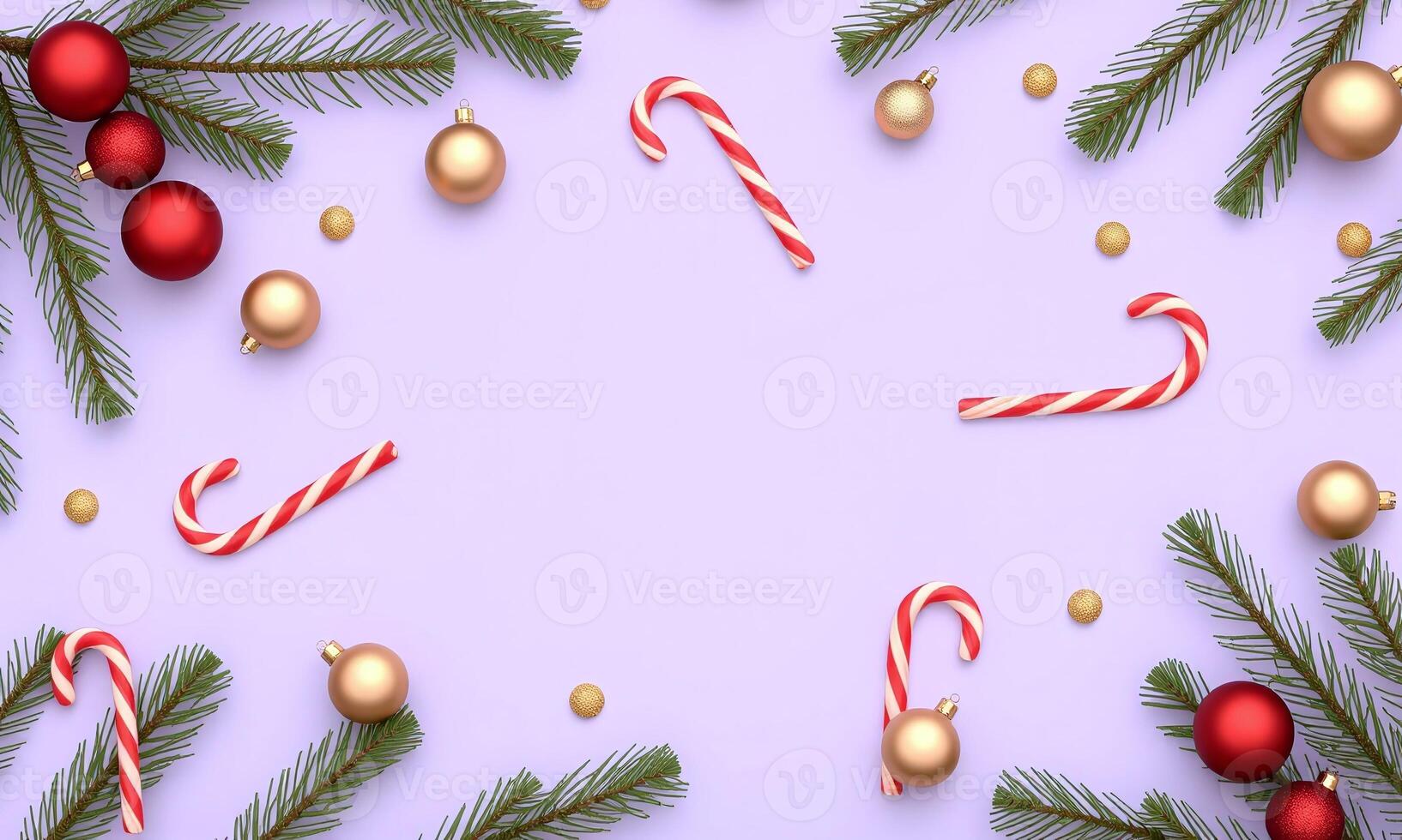 Christmas decorations pine branches ornaments candy canes photo