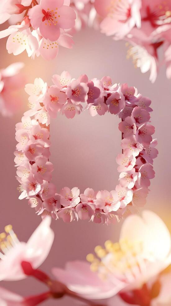 A pink frame with cherry blossoms on it photo