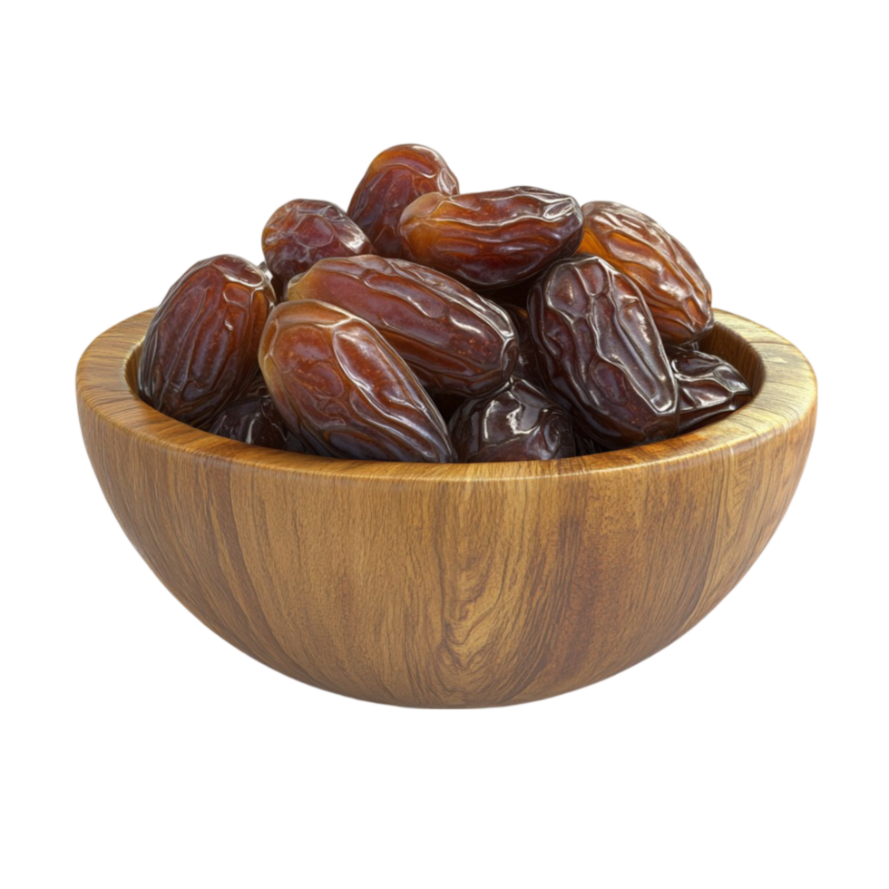 Wooden Bowl of Dates Isolated on Transparent Background png