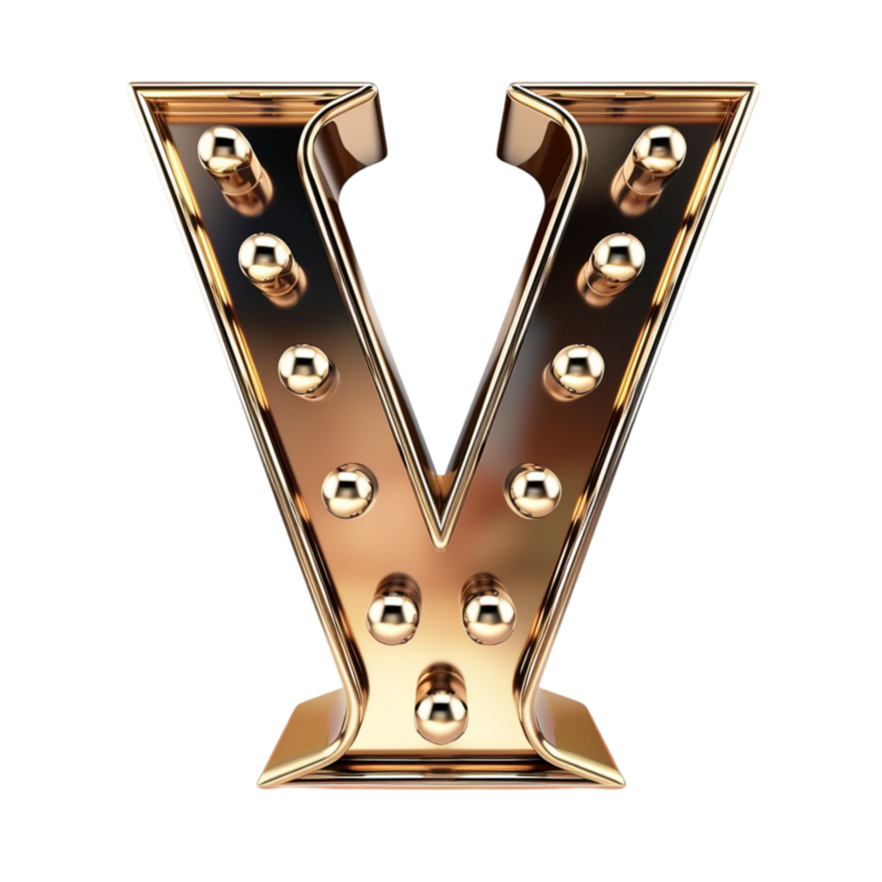 3D Golden Letter V Isolated on Transparent Background png