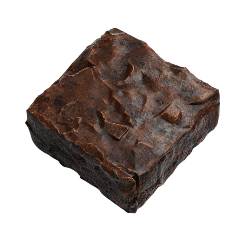 3D Rustic Chocolate Brownie Square Isolated on Transparent Background png