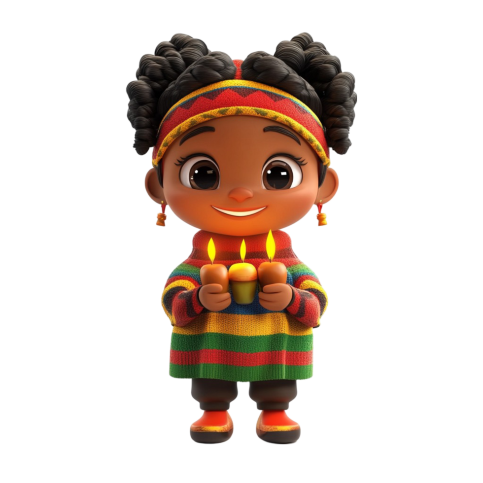 3D Cartoon Character with Colorful Sweater Holding Candles Isolated on Transparent Background png