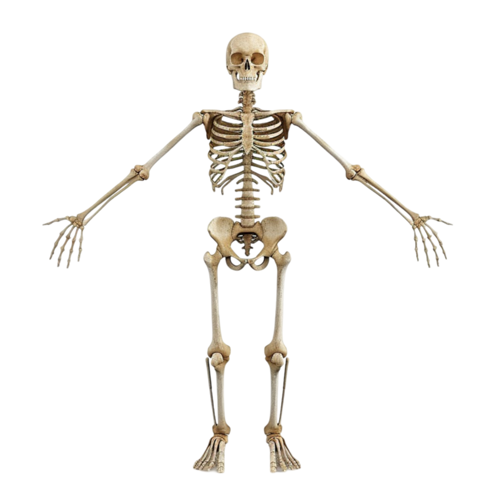 3D Human Skeleton Model Arms Outstretched Isolated on Transparent Background png