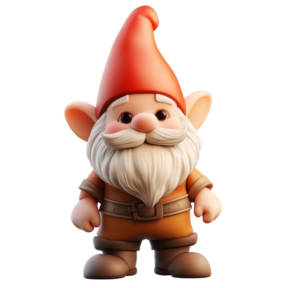 Smiling Gnome with Big Red Hat and Belt On Transparent Background png