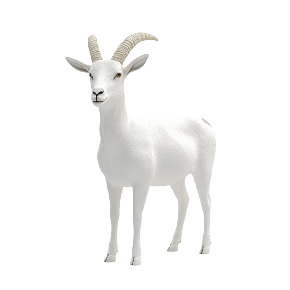 Realistic 3D Illustration of a White Goat with Curved Horns on Transparent Background png