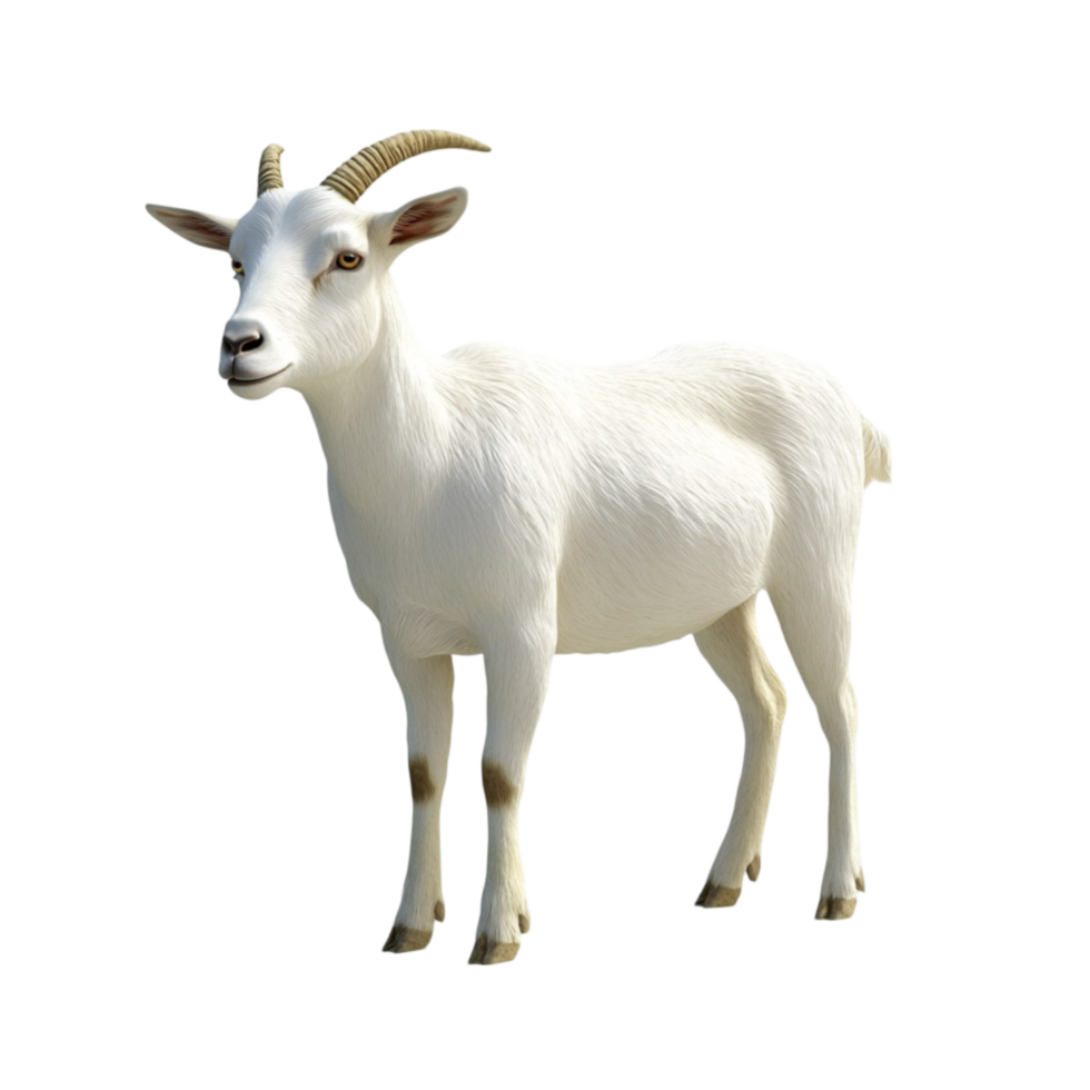 Detailed 3D Rendering of a White Horned Goat on Transparent Background for Eid Ul Adha png
