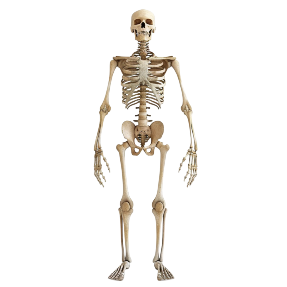 3D Human Skeleton Model Standing Pose Isolated on Transparent Background png