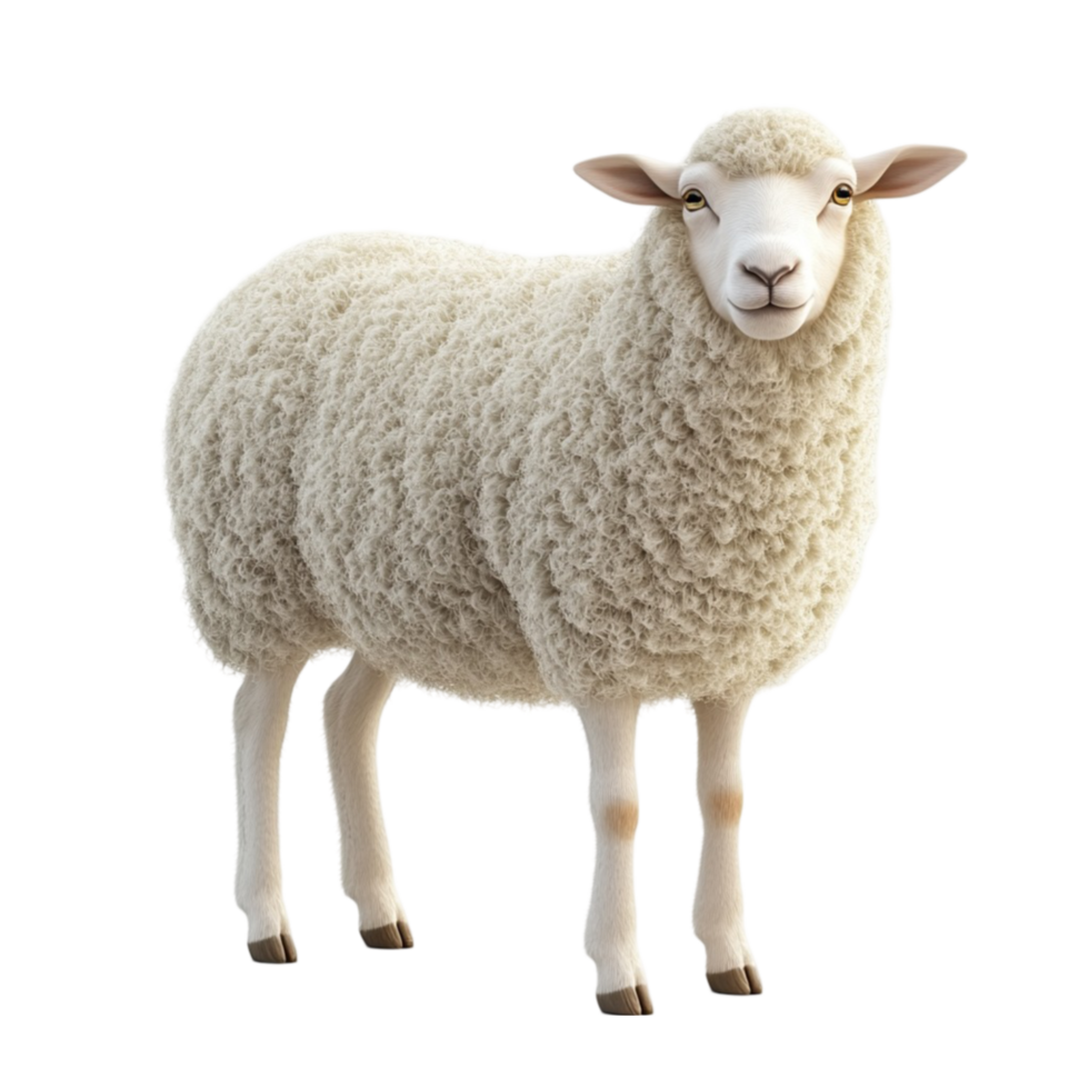 3D Realistic White Sheep with Curly Wool Isolated on Transparent Background png