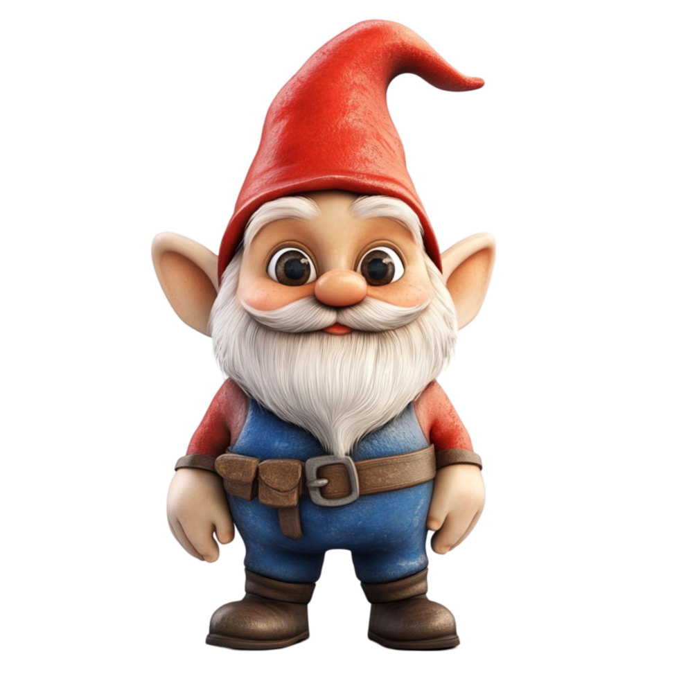 Cute Garden Gnome with Red Hat On Transparent Background png