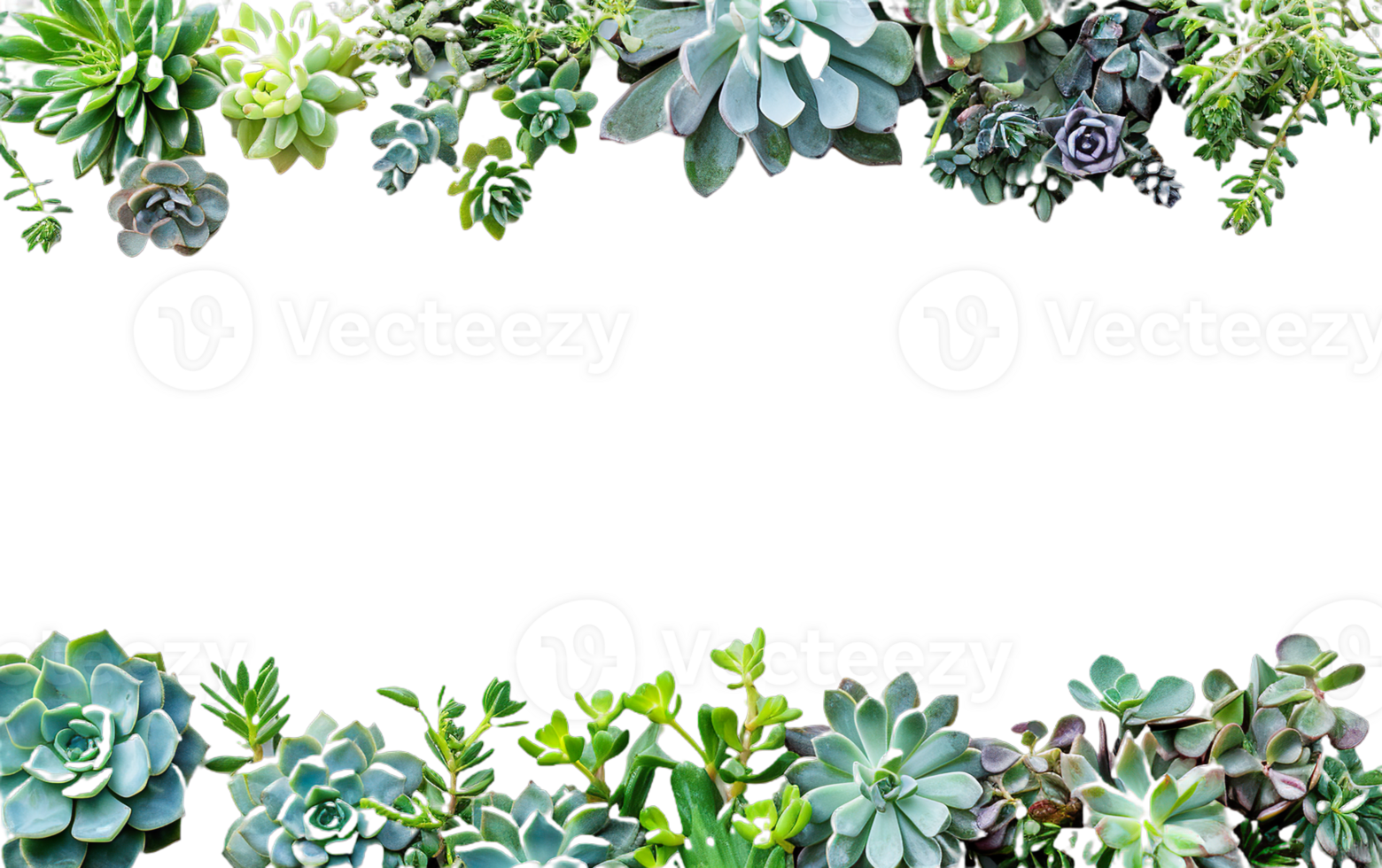 A row of succulents and cacti are arranged in a row png