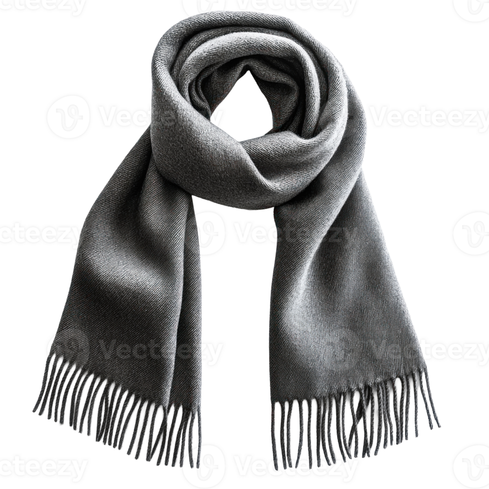 Cozy Grey Scarf with Soft Texture and Fringed Edges png